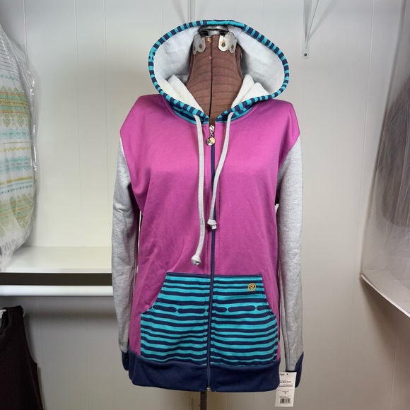 Zumba Studded Yummy Zip-Up Hoodie Jacket Blue Print Golden Purple Size XL - Picture 1 of 15